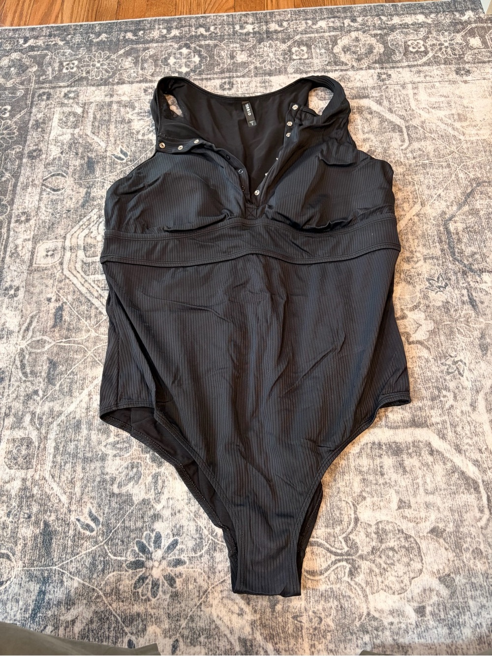 torrid Ribbed V-Neck One-Piece Swimsuit with Snap Detail